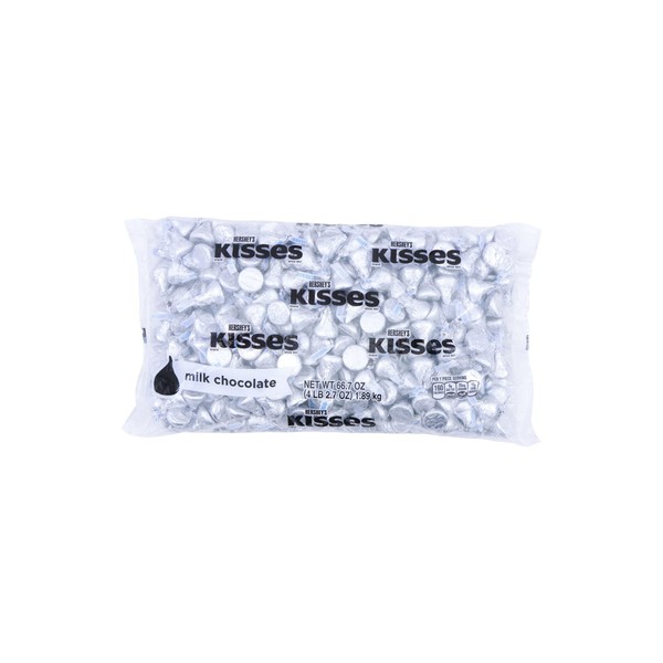 HERSHEY'S KISSES Silver Foils Milk Chocolate Candy, Individually Wrapped, Gluten Free, 66.7 oz Bulk Bag (Approximately 400 Pieces)