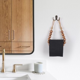 OCIOLI Toilet Paper Holder Natural Wood Bead Toilet Paper Roll Holder Toilet Paper Holder Wall Mount Toilet Tissue Holder Bathroom Towel Holder (Coffee)