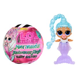 L.O.L. Surprise! Mermaids Makeover Magic Baby Sisters - Coda di sirena che cambia colore con sfera da esposizione a forma di conchiglia, 6 bambole da collezionare - Età 4+