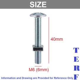 TERF® M6 X 40mm Roofing Bolt with Square Nut M6 (6mm) X 40mm Cross Slotted Mushroom Head with Square Nut - Pack of 20