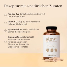 Glow25® Collagen Capsules High Dose [180 Capsules] with Hyaluronic Acid and Vitamin C | Premium Collagen Complex | Laboratory Tested