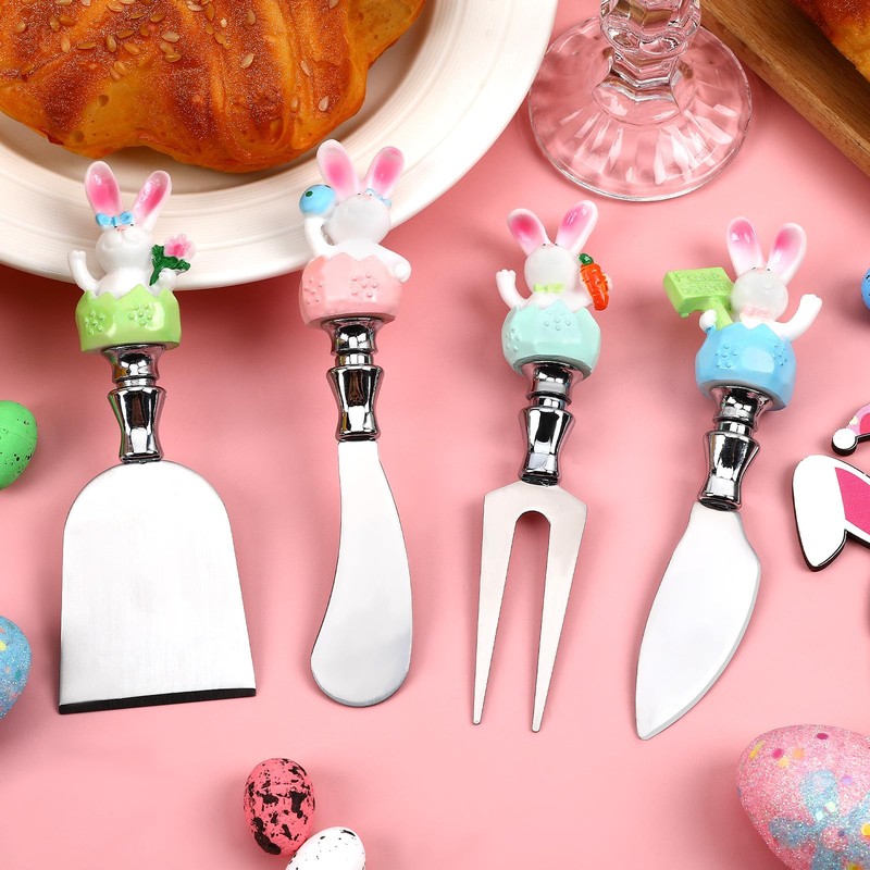 MOUNTCLIM 4 Pcs Easter Cheese Knives Set, Resin Handle with