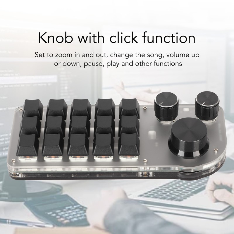 Programmable Keyboard 3 Knobs 15 Keys Portable RGB Bluetooth DIY