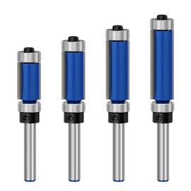 Pynsseu 4 Pcs Flush Trim Router Bits 1/4 Inch Shank Top and Bottom Bearing, Carbide Straight Cut Router Bit Set for Trimming Woodworking, 1/2" Cutting Diameter, 3/4", 1", 1-1/4", 1-1/2" Cutting Length