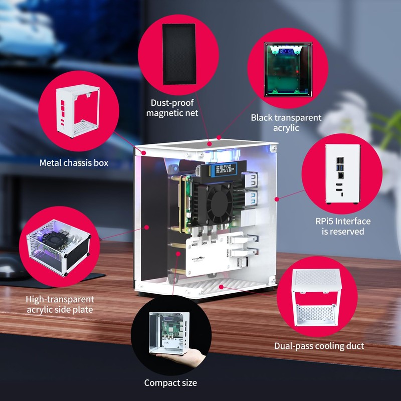 Yahboom Raspberry Pi 5 M.2 SSD PCIe Mini PC Case