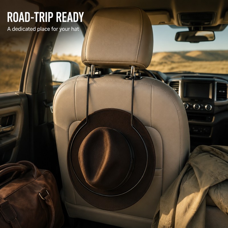Universal Metal Car Cowboy Hat Holder, Seat-Back Rack for Cars,
