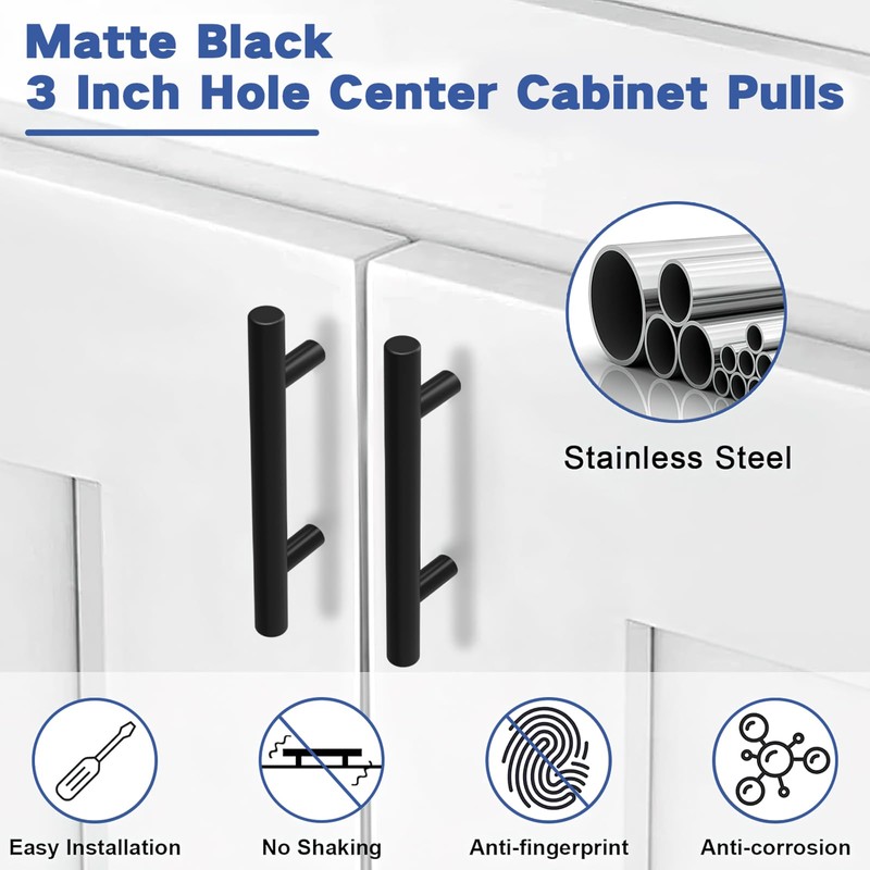 Estmoon 30 Pack Cabinet Handles Matte Black Cabinet Pulls with