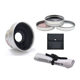 Canon VIXIA HF R200 High Definition 0.45x Wide Angle Lens w/Macro (37mm) + 3 Piece Lens Filter Kit (34mm) + Nwv Direct Microfiber Cleaning Cloth, Stepping Ring (34-37mm)