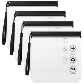 Tatxmalv Pack of 4 Transparent Toiletry Bag, 20 x 20 cm Liquid Bag Bag, 1 Litre Aeroplane Travel Accessories Toiletry Bag, Waterproof Toiletry Bag, Cosmetic Bag, Hand Luggage with Handle, black, Clear