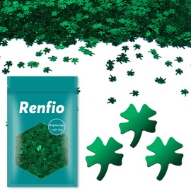 Renfio 1.75 Oz 50g Four Leaf Clover Confetti Glitter Luck Leaf Clovers Shiny Sequin Glitters Resin Sparkle Chunky Sequins for DIY Mold Art Nail Artwork Holiday Decoration - Grass Green