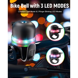 Bike Bell Bicycle Bell with RGB Lights: Crisp Loud Melodious Sound, Mini Bicycle Bell for Kids Adults Bike Horn for Road, Bike Accessories