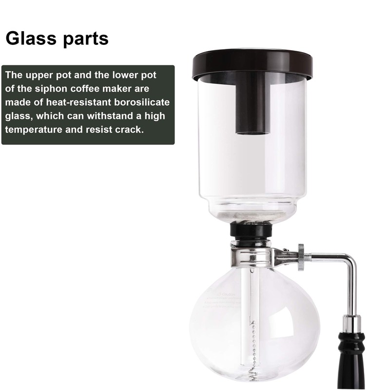 LUEUR Siphon Coffee Maker, Vacuum Coffee Brewer, Heat-Resistant 5-Cup Glass