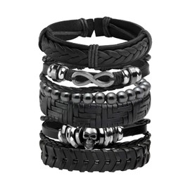 JJDreams 6pcs Punk Bracelet Men's Bracelets Set Black Leather Bracelet Gothic Braided Bangle Leather, Faux Leather, No Gemstone