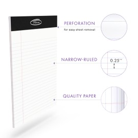 Alitte Legal Notepads 5x8, Pack of 12 - Perforated Narrow Ruled Writing Pad - Premium Thick Paper, No Ink Bleeding - Blank Legal Pads For Home, Office, School, Business - 50 Sheets Per Notebook