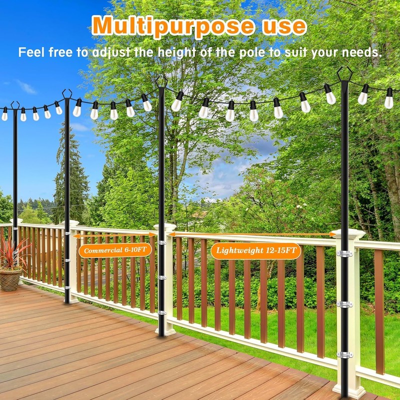 LETIANPAI 10Ft String Light Poles 6 Pack,Light Poles for Outside