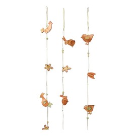 MACOSA EX205601_x3 Decorative Garlands Easter Set of 3 Wood Green Brown Easter Decoration Chicken Rabbit Hanging Decoration Decorative Hanger Easter Decoration Easter Decoration