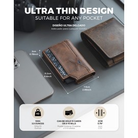 VULKIT 𝗩𝗨𝗟𝗞𝗜𝗧 Leather Minimalist Men's Wallet Pop Up Slim Front Pocket Credit Card Holder Wallet for Men Quick Card Access with ID Window, Brown