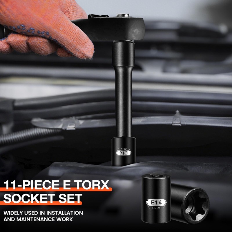 BLACKROBOT E Torx & Star Socket Set With Rail, 11-Piece
