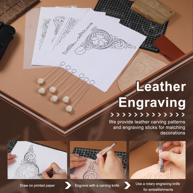 BUTUZE Leather Tools, Leather Crafting Kit with Leather Tool Rack,