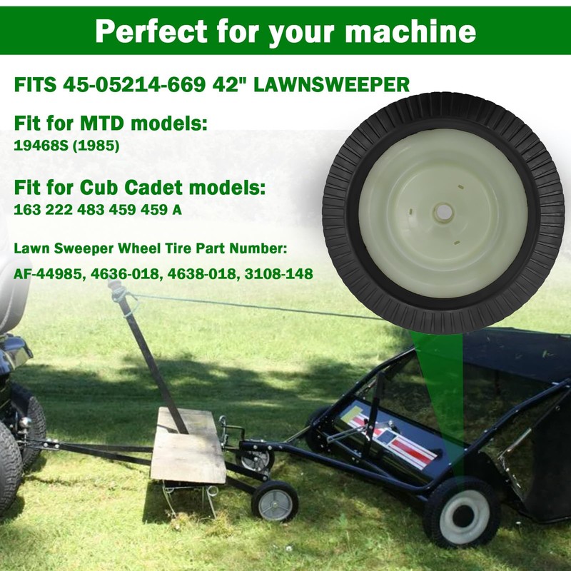 44985 Lawn Sweeper Wheel & Tire Complete Assembly Set Compatible