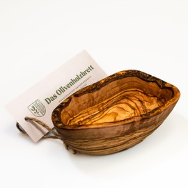 das Olivenholzbrett® Olive Wood Bowl with Natural Rim, Wooden Bowl, Irregularly Shaped, Tapas Bowl, Multi-purpose Bowl, Snack Bowl, Serving Bowl, Olive Wood, Oval 16 cm