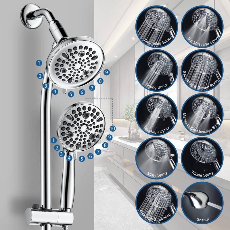 High Pressure Handheld/Rain 82-mode 3-way Shower Head Combo with 25.75"