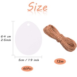 KUUQA 60 Pcs Easter Egg Cards with Hanging Rope Easter Hanging Egg Decorations for Kids to Paint DIY Home Décor