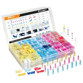Kuject 500PCS Multipurpose Heat Shrink Wire Connectors Waterproof Electrical Crimp Connector Assortment Kit, Insulated Ring Fork Spade T-Tap Solder Butt Splice Terminal for Automotive Marine Boat