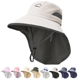 Kids Sun Hat UPF50+ Sun Protection Boys Bucket Hat Summer Girls Beach Hats with Neck Flap Adjustable Fishing Safari Hat