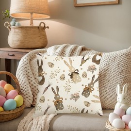 HLCYGJIN Easter Pillow Covers 18x18 inch Happy Easter Hunny Bunny Eggs Throw Pillow Covers Bunny Eggs Spring Cushion Case for Sofa Couch Bedroom Holiday Festivals Home Decor 18