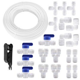 HAXIHA 20m Tubo di Alimentazione Dell'acqua1/4"Bianca Raccordo Filtro Acqua Ad Osmosi Inversa adatto per Connessione Rapida frigoriferi,Reverse Systems Y+T+I+L Tipo Combo+Valvola di Intercettazione