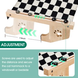 Cat Window Perch Hammock Bed with Wood & Metal Frame with Removable Fabrics Mats for Cats Easy to Assemble for Windowsill(L-21.2"x15"x6.9"-Gray+Checkerboard Grid)