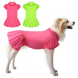Kickred Dog Sports Dresses, Quick Dry Doggy Lapel Shirt Birthday Dress with Pleated Hem for Large Dogs Girl, Summer Female Doggie Sundress Costume(Pink, M)
