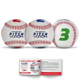 PowerNet German Marquez Pitch Vision Training Baseballs | 4 Multicolored Numbered Sides | Free Training Guide Included | Improve Pitch Recognition (3 Pack)
