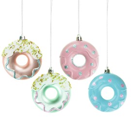 Clever Creations Donut Christmas Ornament Set of 4 Pieces, Shatterproof Holiday Décor for Christmas Trees, Pink and Turquoise