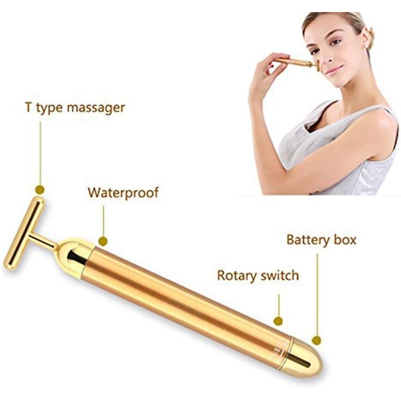 Beauty Bar 24k Golden Pulse Facial Massager, T-Shape Electric Sign