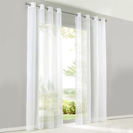 SIMPVALE Curtain Curtains with Eyelets, Polyester Voile Tab-Top Curtain Transparent for Living Room, Balcony, Bedroom, Kitchen, Width 140 cm, Height 225 cm, Curtain White Set of 2