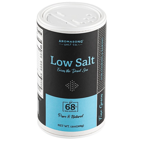 Aromasong Low Sodium Sea Salt 13 OZ. Salt Shaker 100% Natural Fine Grain Dead Sea Potassium Chloride with Dead Sea Salt.