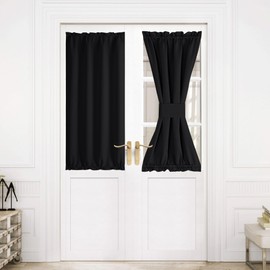 NICETOWN Blackout Door Curtains, Rod Pocket Privacy Thermal Insulated Sidelight French Door Curtains with Tieback, Window Covering for Classroom, 1 Panel, 30 inch Wide x 50 inch Long, Black