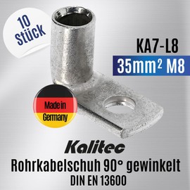 Kalitec KA7-L8 35 mm² Angled Cable Lugs, High-purity Copper, UL Listed, Made in Germany, Pack of 10