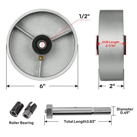LONGRUNFORU 6" x 2" Industrial Casters, Steel Cast Iron Wheel - Heavy Duty Caster -Set of 4 Caster with 5000 lbs Capacity, Roller Bearing-1/2 Bore, Replacement Wheel for Platform Trucks(4 Pack)