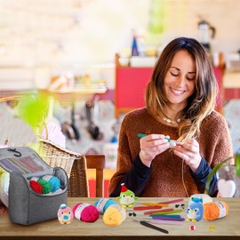 Crochet Kits for Beginners Adults Crochet Hooks Set 12Pcsx25g Crochet Yarns Include Ergonomic Metal Crochet Hooks 2-6.5mm Knitting Kit Accessories Tools Storage Case Crochet Starter Kit-Grey