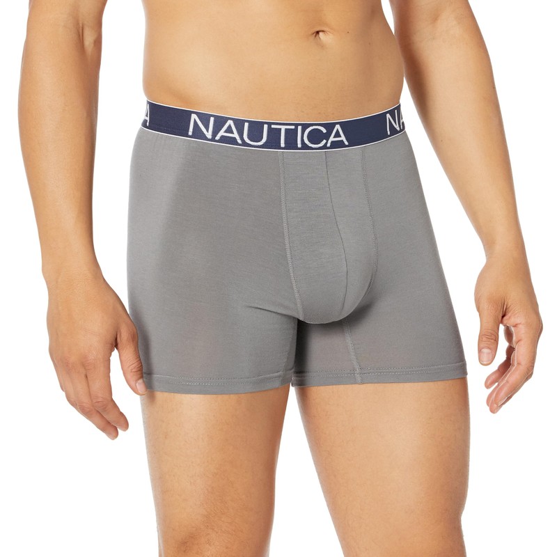 Nautica Men's Bamboo Rayon Spandex 3-pack Boxer Brief, Black/Lead/Alloy, Medium