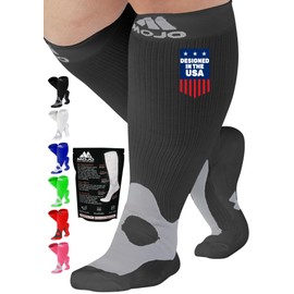 Compression Socks for Women and Men 20-30mmHg Wide Calf - Big and Tall Knee High Compression Stockings for Nursing, Airplane, Travel Circulation - Grey, 4X-Large - A601