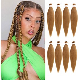 Leeven 8 Packs Brown Pre Stretched Braiding Hair Extensions 20 Inch Yaki Hot Water Setting Fiber EZ Braid Pre-stretched Braiding Hair for Box Braids Knotless Braids /16 Inch 27#