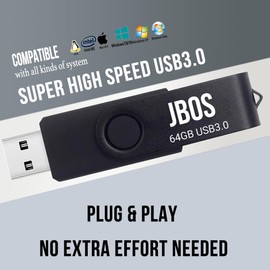 JBOS 64GB USB Flash Drive USB 3.0 Thumb Drive Super High Speed USB Stick 64 Gig USB Memory Stick 64 GB Pendrive for Date Storage and Sharing (1 Pack, Black)
