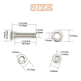 Matrelt 15 Sets 1/4"-20 x1-1/4 Carriage Bolts Round Head Square Neck Screws with Hex Nuts Flat Washers Spring Lock Washers 304 Stainless Steel Full Thread Coverage Square Neck Bolts Assortment Kit