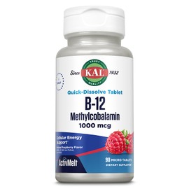 KAL Vitamin B12 Methylcobalamin 1000mcg, Healthy Energy, Metabolism, Nerve & Red Blood Cell Support,* Fast Dissolve ActivMelt, Optimal Absorption, Natural Raspberry Flavor, 90 Servings, 90 Micro Tabs