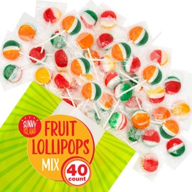 Fruit Lollipops | 1 Pound Bag, 40 Count | Flat Lollipops Individually Wrapped Hard Candy | Classic Suckers for Kids Parties, Celebrations, Goody Bags