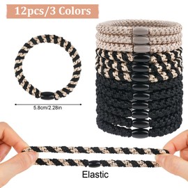 Hair Scrunchies, Pack of 12 Hair Bobbles for Women, Elastic Braid Scrunchies, Ponytail Holders for Women, Men, Girls (3Mix Colour)